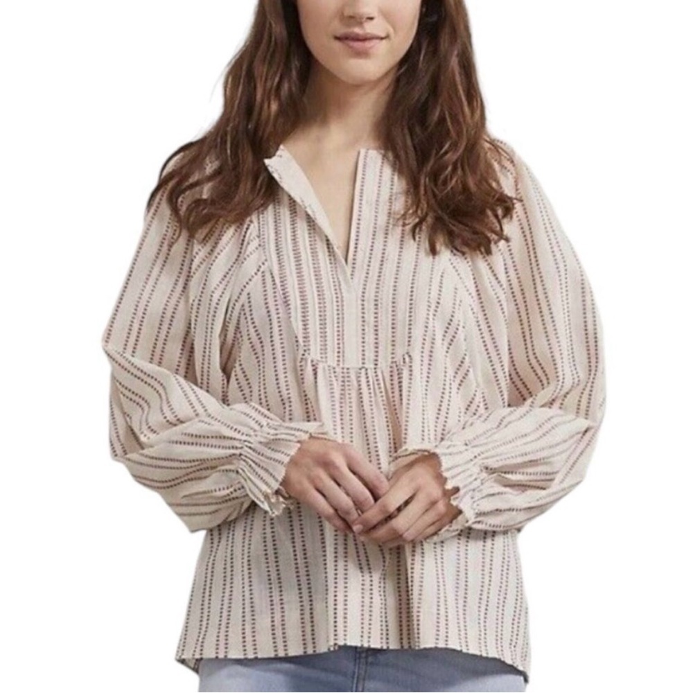 Elizabeth and James Pintuck Bib Strip Print Blouse 100% Cotton XL